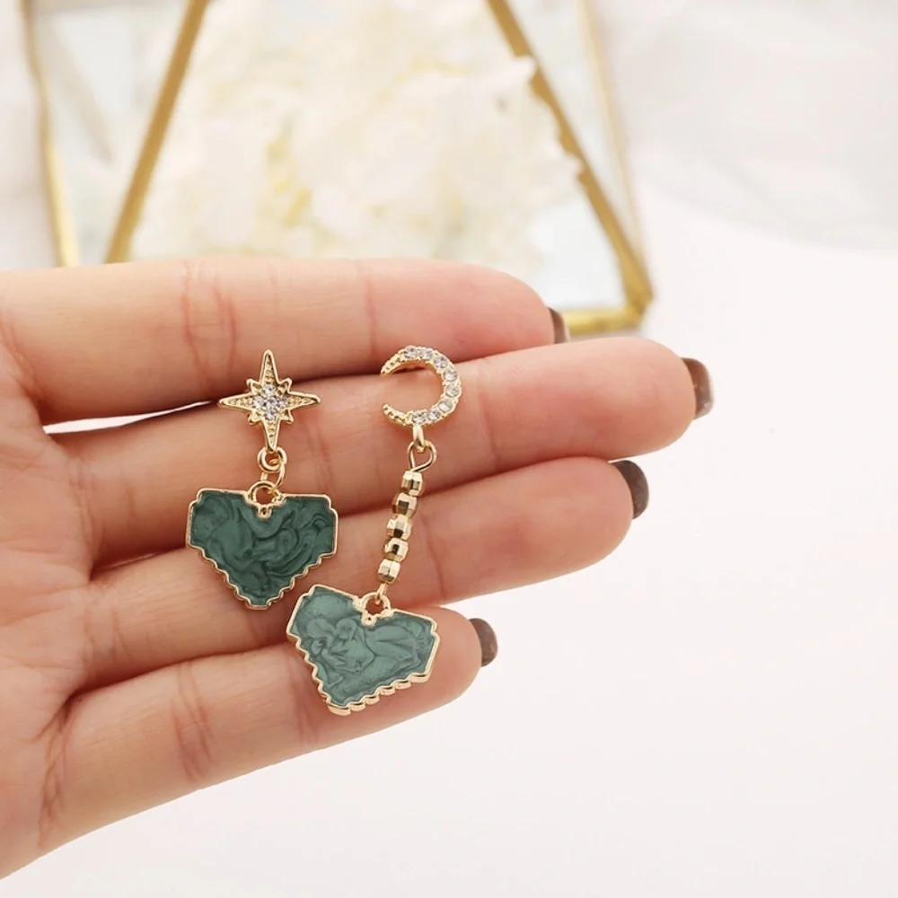*NOVALIE* Gold x Green Pixel Heart Design Earrings